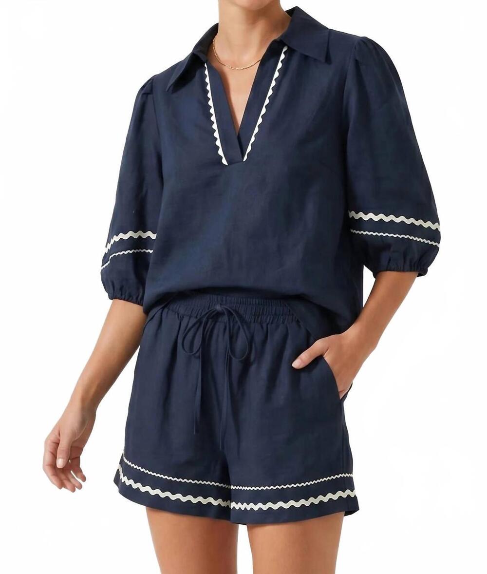 NEW NAKED ZEBRA lulu linen top in navy